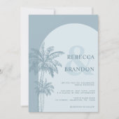 Palm Tree Boho Beach Dusty Blue QR Code Wedding Einladung (Vorderseite)