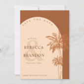 Palm Tree Boho Beach Terracotta QR Code Wedding Save The Date (Vorderseite)