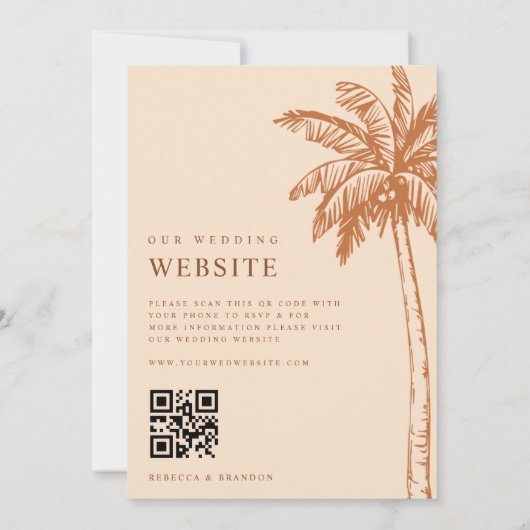 Palm Tree Boho Beach Terracotta QR Code Wedding Save The Date (Rückseite)