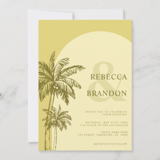Palm Tree Boho Beach Yellow QR Code Wedding Einladung (Vorderseite)
