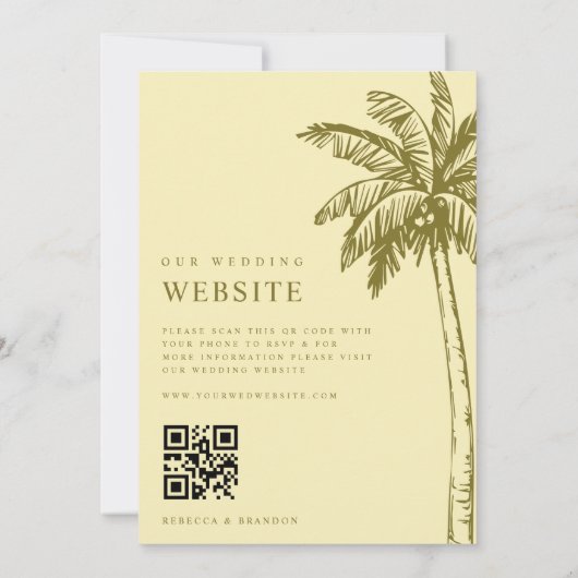 Palm Tree Boho Beach Yellow QR Code Wedding Einladung (Rückseite)
