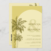 Palm Tree Boho Beach Yellow QR Code Wedding Einladung (Vorne/Hinten)