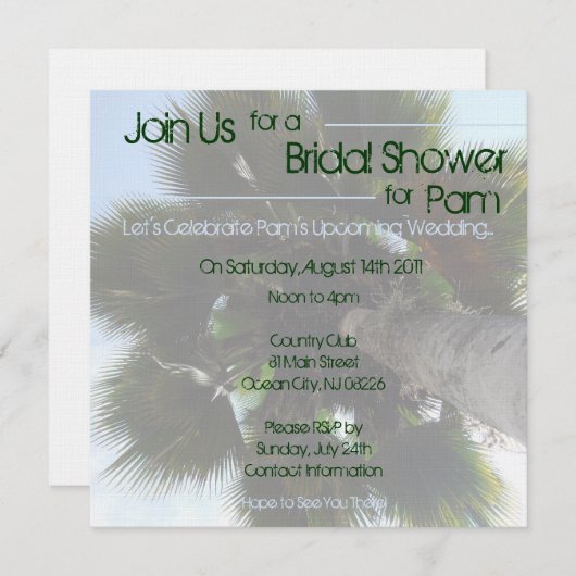 Palm Tree Brautparty Einladung (Vorne/Hinten)