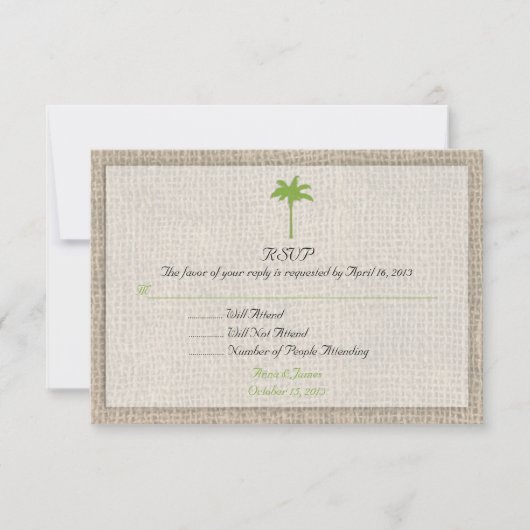 Palm Tree & Burlap Beach Wedding UAWG2 RSVP Karte (Vorderseite)