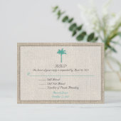 Palm Tree & Burlap Beach Wedding UAWG Türkis RSVP Karte (Stehend Vorderseite)
