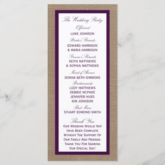 Palm Tree Burlap Beach Wedding | Wählen Sie Ihre F Programm (Rückseite)