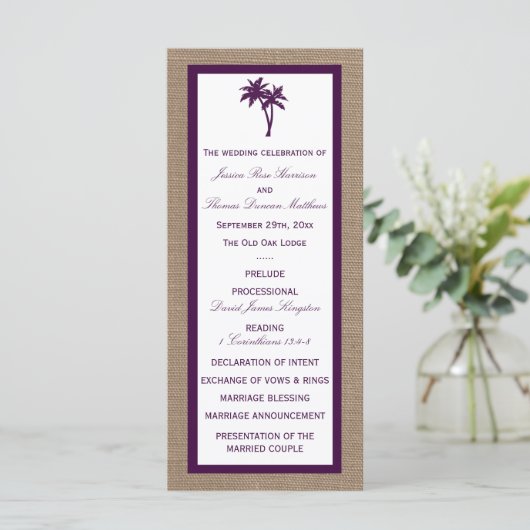 Palm Tree Burlap Beach Wedding | Wählen Sie Ihre F Programm (Stehend Vorderseite)