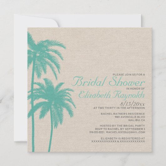 Palm Tree Burlap Bridal Dusche Einladungen (Vorderseite)