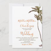 Palm Tree Burnt Orange Moderne tropische Hochzeit Einladung (Rückseite)