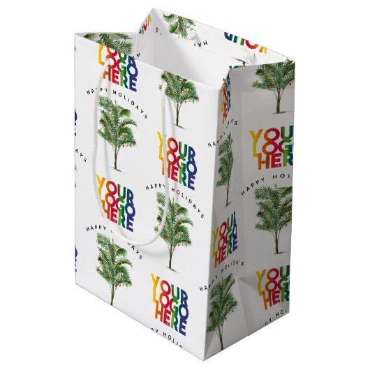 Palm Tree Business Logo Weihnachtskarte Mittlere Geschenktüte (Rückseite Schrägansicht)