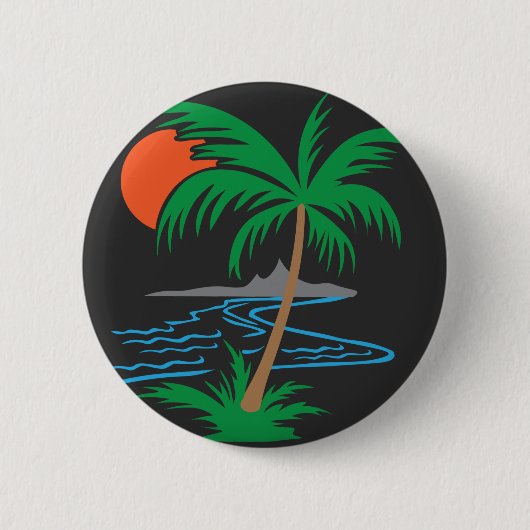 Palm Tree by the River | Tropical Sunset Art Button (Vorderseite)