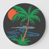 Palm Tree by the River | Tropical Sunset Art Große Wanduhr (Vorderseite)