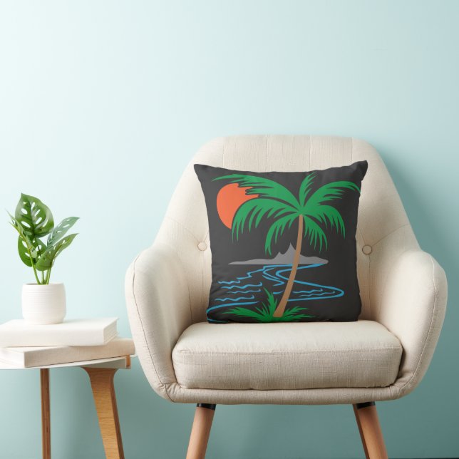 Palm Tree by the River | Tropical Sunset Art Kissen (Stuhl )