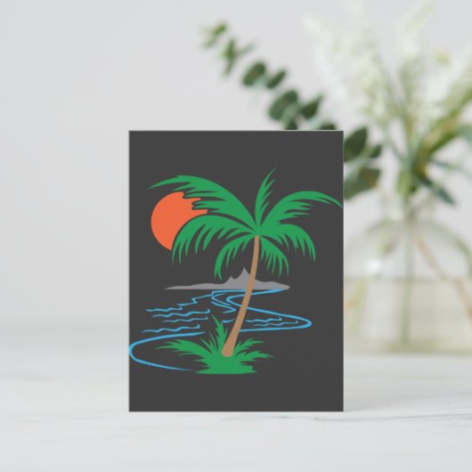 Palm Tree by the River | Tropical Sunset Art Postkarte (Stehend Vorderseite)