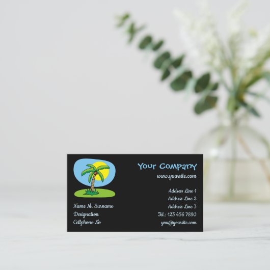 Palm Tree Cartoon Business Card Visitenkarte (Stehend Vorderseite)