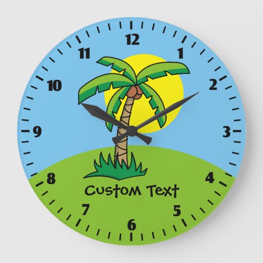 Palm Tree Cartoon Große Uhr (Vorderseite)