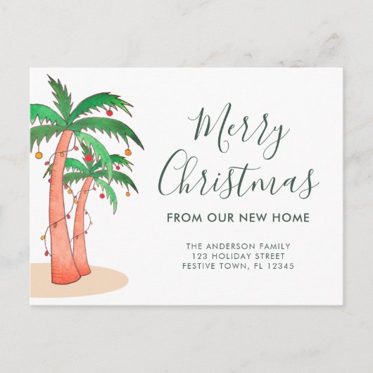 Palm Tree Christmas Zuhause Moving Ankündigungspostkarte (Vorderseite)