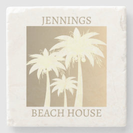 Palm Tree Coastal Beige Sand Beach House Name Steinuntersetzer