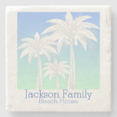 Palm Tree Coastal Blue Green Sky Ombre Name Steinuntersetzer (Vorderseite)