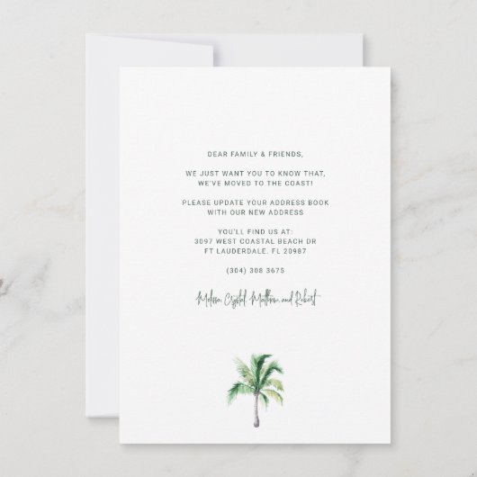 Palm Tree Coastal Zuhause Moving Ankündigung (Rückseite)