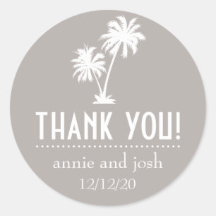 Palm Tree Danke Labels (Sand Taupe Gray) Runder Aufkleber