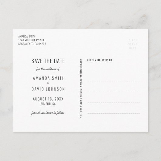 Palm Tree Destination Beach Hochzeit Save the Date Ankündigungspostkarte (Rückseite)