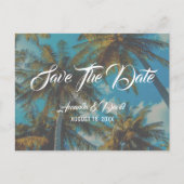 Palm Tree Destination Beach Hochzeit Save the Date Ankündigungspostkarte (Vorderseite)