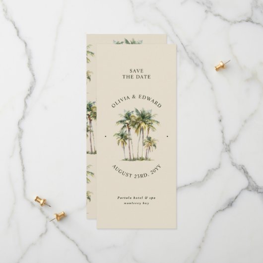 Palm Tree Destination Elegant Coastal Wedding Save The Date (Vorderseite/Rückseite Beispiel)