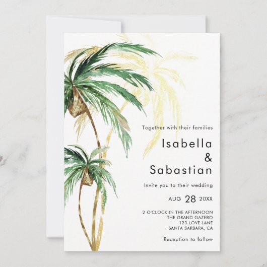Palm Tree Destination Modern Wedding Einladung (Vorderseite)