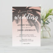 Palm Tree Dusty Pink Beach Wedding Einladung (Stehend Vorderseite)