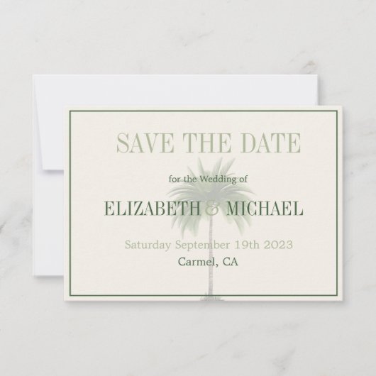 Palm Tree Elegant Moderne Hochzeit retten Datum Save The Date (Vorderseite)