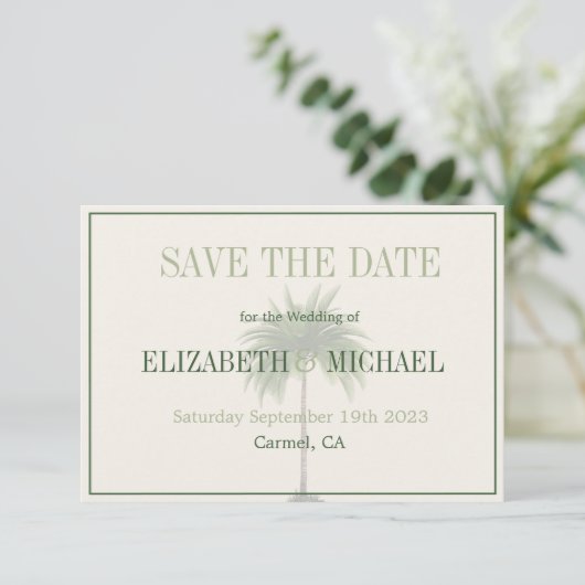 Palm Tree Elegant Moderne Hochzeit retten Datum Save The Date (Stehend Vorderseite)