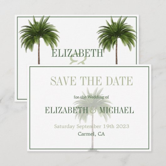 Palm Tree Elegant Moderne Hochzeit retten Datum Save The Date (Vorne/Hinten)