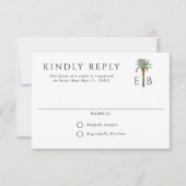 Palm Tree Elegant Tropical Monogram Wedding RSVP Karte (Vorderseite)