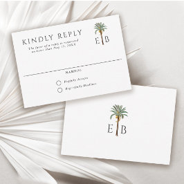 Palm Tree Elegant Tropical Monogram Wedding RSVP Karte