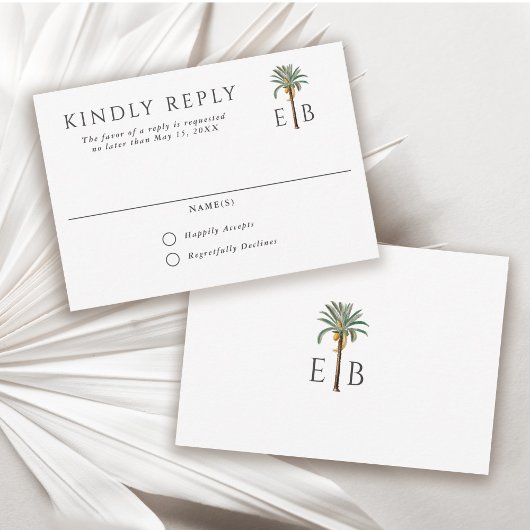 Palm Tree Elegant Tropical Monogram Wedding RSVP Karte
