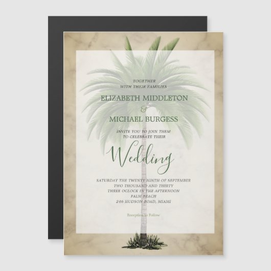 Palm Tree Elegante Chic Wedding Magneteinladung (Vorne/Hinten)