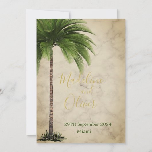 Palm Tree Elegante Moderne tropische Hochzeit Einladung (Vorderseite)