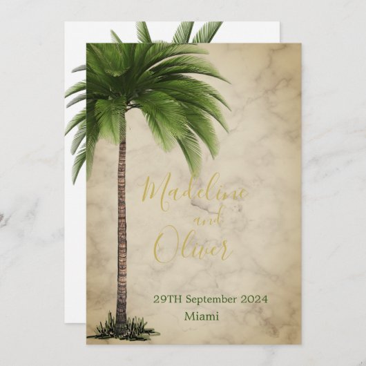 Palm Tree Elegante Moderne tropische Hochzeit Einladung (Vorne/Hinten)