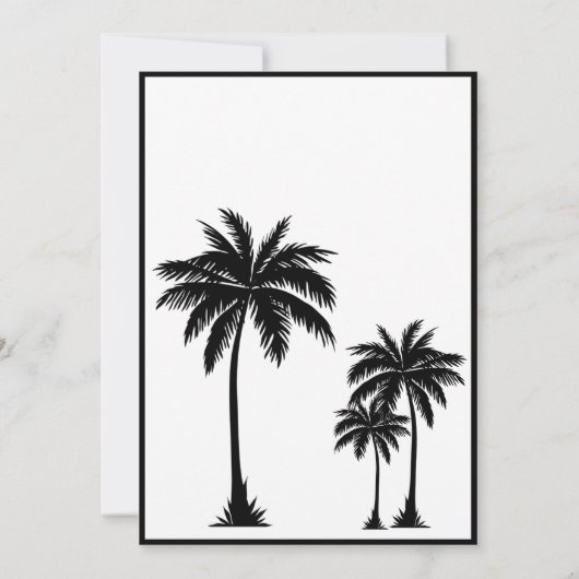 Palm Tree Elegante Schwarz-weiß Hochzeit Einladung (Rückseite)