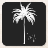 Palm Tree Elegante Schwarz-weiß Rechteckiger Pappuntersetzer (Vorderseite)