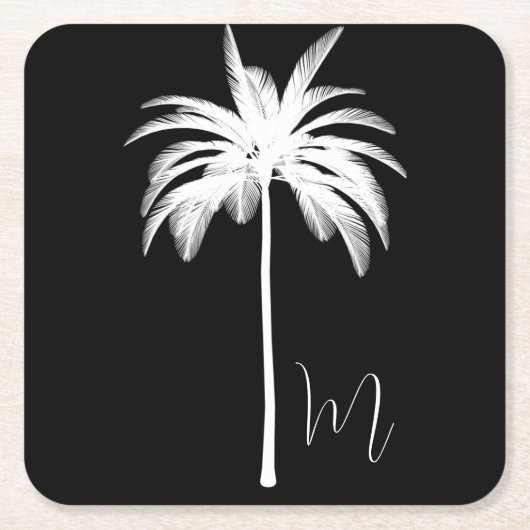 Palm Tree Elegante Schwarz-weiß Rechteckiger Pappuntersetzer (Vorderseite)