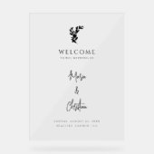 Palm Tree Elegante Script Wedding Willkommen Acrylschild (Vorderseite)