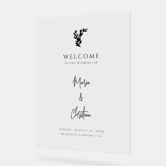 Palm Tree Elegante Script Wedding Willkommen Acrylschild (Winkel)