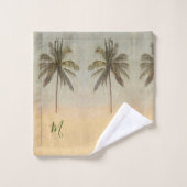 Palm Tree Elegante Tropical Vintag Monogram Badhandtuch Set (Waschlappen)