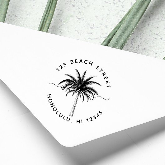 Palm Tree Familienname Runde Rücksendeadresse Gummistempel