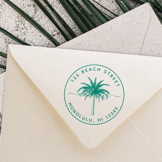 Palm Tree Familienname Runde Rücksendeadresse Gummistempel