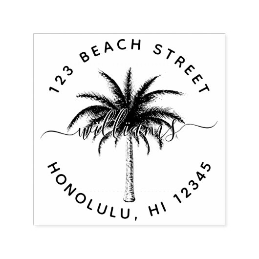 Palm Tree Familienname Runde Rücksendeadresse Permastempel (Design)