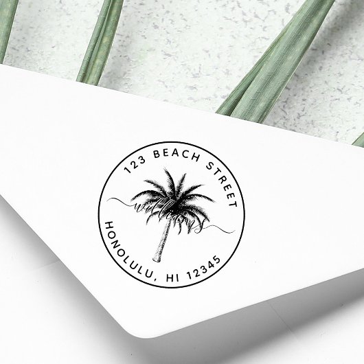 Palm Tree Familienname Runde Rücksendeadresse Permastempel