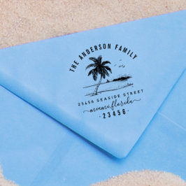 Palm Tree & Family Name Script-Rücksendeadresse Permastempel